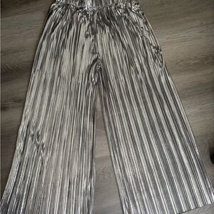 Silver Metallic Pleated Pants